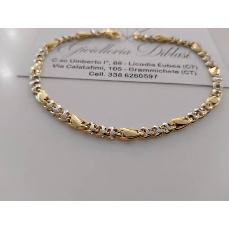 BRACCIALE ORO Maglia Bicolore GIALLO BIANCO 18 Karati 750/1000 Uomo Donna Unisex
