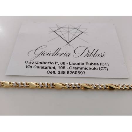 BRACCIALE ORO Maglia Bicolore GIALLO BIANCO 18 Karati 750/1000 Uomo Donna Unisex