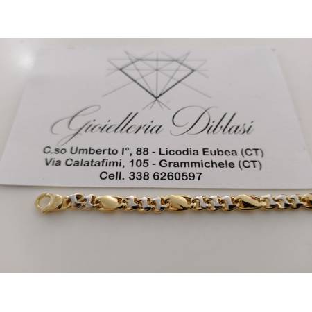 BRACCIALE ORO Maglia Bicolore GIALLO BIANCO 18 Karati 750/1000 Uomo Donna Unisex