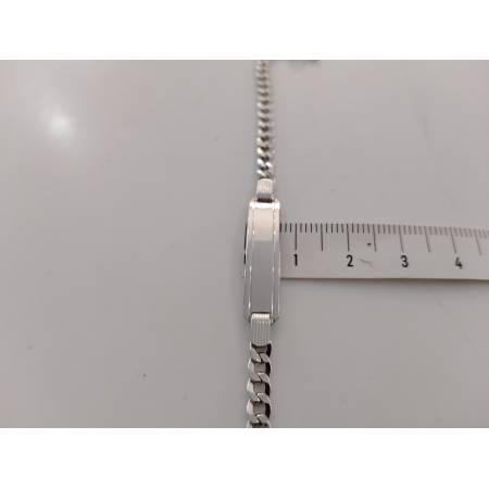 BRACCIALE ORO BIANCO 18 Kt 750% Unisex Catena Grumetta Con PIASTRINA Targhetta