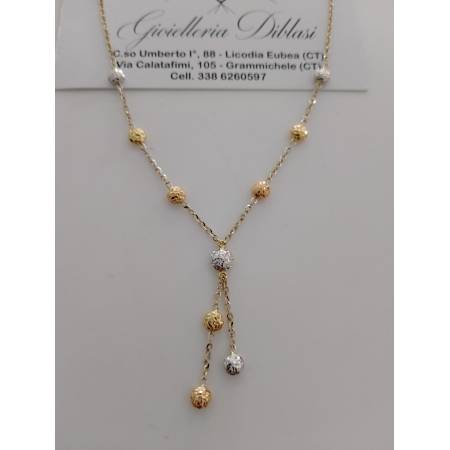 COLLANA Donna ORO GIALLO BIANCO ROSSO 18 Karati 750% CON PENDENTI Diamantati