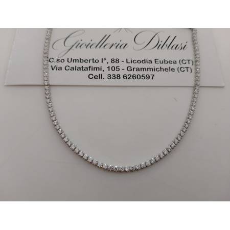COLLANA Donna ORO BIANCO 18 Karati 750/1000 TENNIS Con Zaffiri Bianchi Girocollo