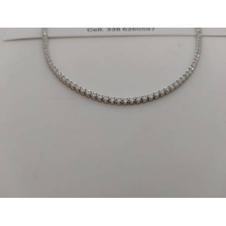 COLLANA Donna ORO BIANCO 18 Karati 750/1000 TENNIS Con Zaffiri Bianchi Girocollo