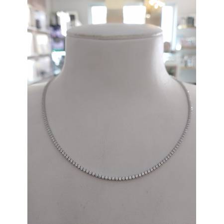 COLLANA Donna ORO BIANCO 18 Karati 750/1000 TENNIS Con Zaffiri Bianchi Girocollo