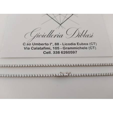 COLLANA Donna ORO BIANCO 18 Karati 750/1000 TENNIS Con Zaffiri Bianchi Girocollo