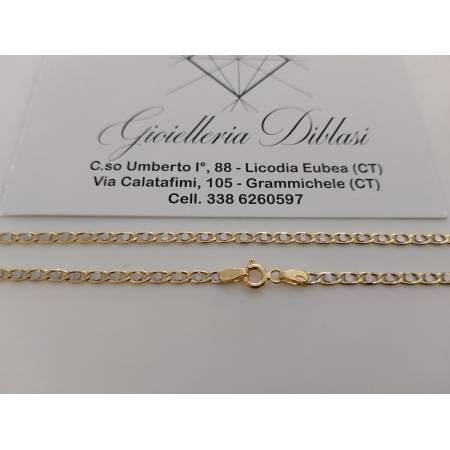 COLLANA Collier CATENA Girocollo ORO 18 KT 750% GIALLO BIANCO Maglia Uomo Donna