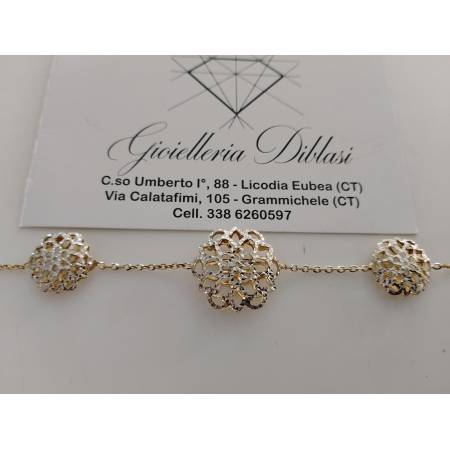 BRACCIALE Donna 18 Karati 750% ORO GIALLO BIANCO Maglia Bicolore Brillantinata