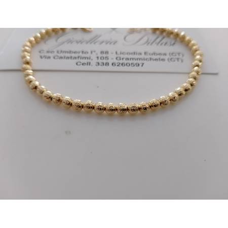 BRACCIALE ORO GIALLO 18 Karati 750% Donna Maglia Con SFERE Lavorate DIAMANTATE