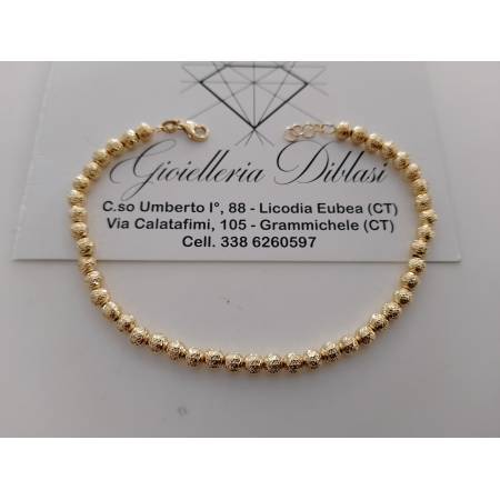 BRACCIALE ORO GIALLO 18 Karati 750% Donna Maglia Con SFERE Lavorate DIAMANTATE