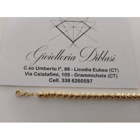 BRACCIALE ORO GIALLO 18 Karati 750% Donna Maglia Con SFERE Lavorate DIAMANTATE