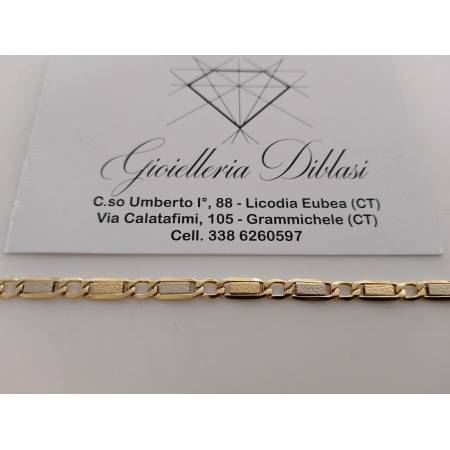 BRACCIALE ORO Bicolore GIALLO BIANCO 18 KT 750% Unisex Catena Piastrine Lavorate