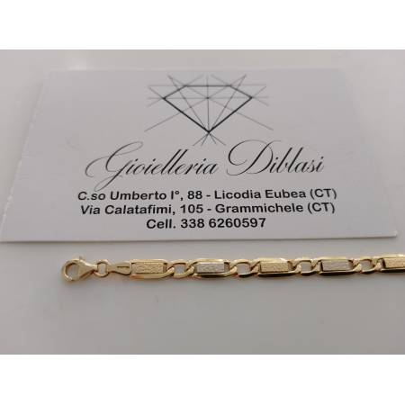 BRACCIALE ORO Bicolore GIALLO BIANCO 18 KT 750% Unisex Catena Piastrine Lavorate