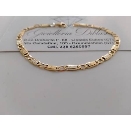 BRACCIALE ORO Bicolore GIALLO BIANCO 18 KT 750% Unisex Catena Piastrine Lavorate