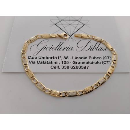BRACCIALE ORO Bicolore GIALLO BIANCO 18 KT 750% Unisex Catena Piastrine Lavorate
