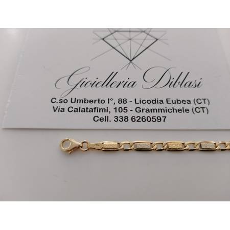 BRACCIALE ORO Bicolore GIALLO BIANCO 18 KT 750% Unisex Catena Piastrine Lavorate