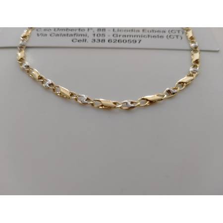BRACCIALE ORO Bicolore GIALLO BIANCO 18 KT 750% Unisex Maglia A Catena Alternata