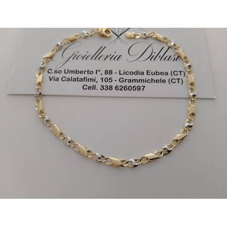 BRACCIALE ORO Bicolore GIALLO BIANCO 18 KT 750% Unisex Maglia A Catena Alternata