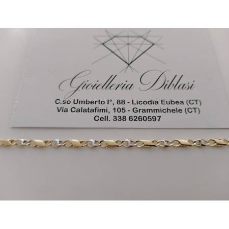 BRACCIALE ORO Bicolore GIALLO BIANCO 18 KT 750% Unisex Maglia A Catena Alternata