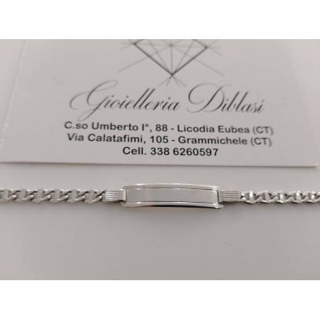 BRACCIALE ORO BIANCO 18 Karati Unisex Maglia TRAVERSINO Con PIASTRINA Placchetta