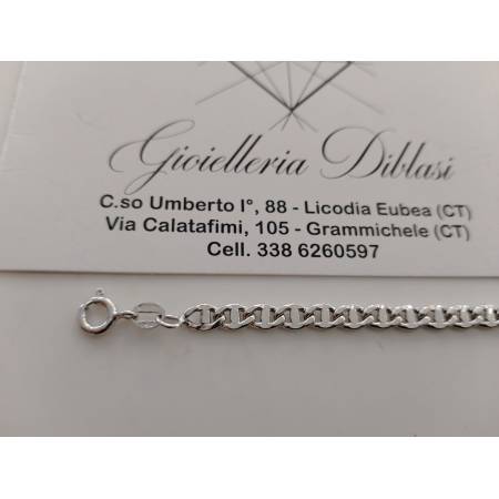 BRACCIALE ORO BIANCO 18 Karati Unisex Maglia TRAVERSINO Con PIASTRINA Placchetta