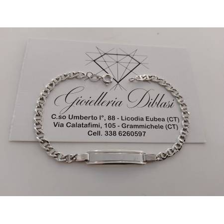 BRACCIALE ORO BIANCO 18 Karati Unisex Maglia TRAVERSINO Con PIASTRINA Placchetta