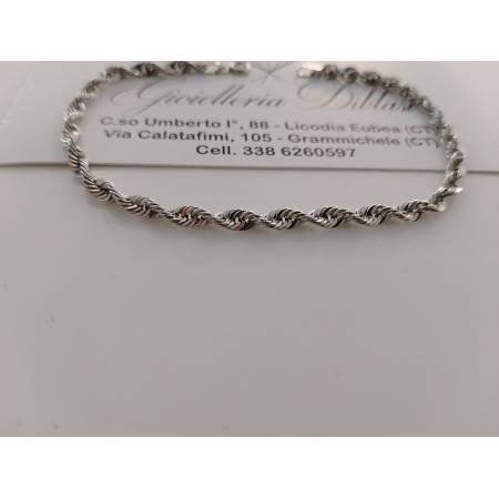 BRACCIALE In ORO BIANCO 18 Karati 750% Donna Maglia CORDA Fune Intrecciata Lenta