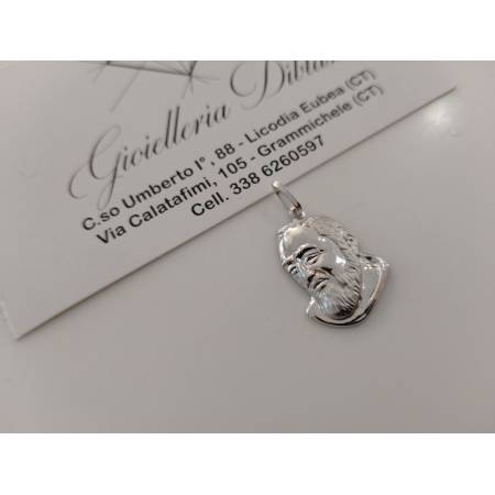 CIONDOLO Pendente Medaglia PADRE PIO ORO BIANCO 18 KARATI 750% Uomo Donna Italia
