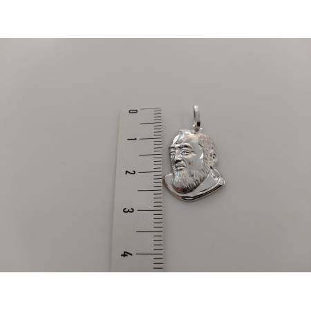 CIONDOLO Pendente Medaglia PADRE PIO ORO BIANCO 18 KARATI 750% Uomo Donna Italia