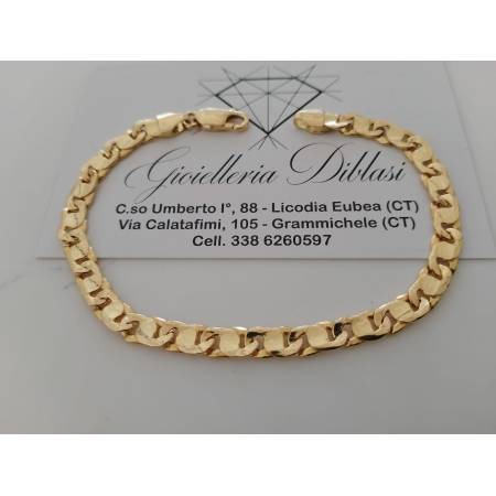 BRACCIALE Uomo Donna Unisex ORO GIALLO 18 Karati 750/1000 Maglia CATENA Piatta