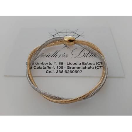 BRACCIALE Donna In ORO Bicolore GIALLO E BIANCO 18 Karati 750% Maglia Elastica