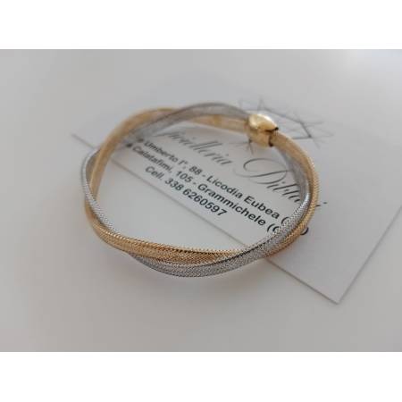 BRACCIALE Donna In ORO Bicolore GIALLO E BIANCO 18 Karati 750% Maglia Elastica