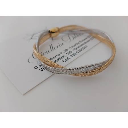BRACCIALE Donna In ORO Bicolore GIALLO E BIANCO 18 Karati 750% Maglia Elastica