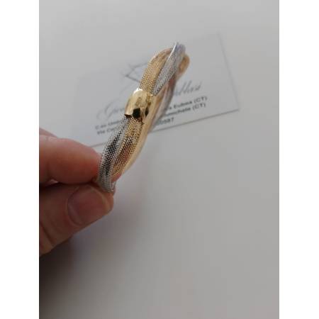 BRACCIALE Donna In ORO Bicolore GIALLO E BIANCO 18 Karati 750% Maglia Elastica