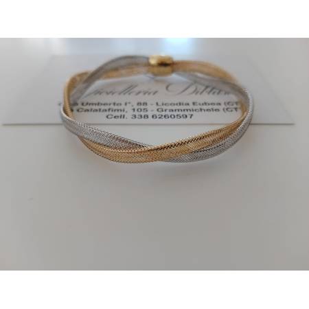 BRACCIALE Donna In ORO Bicolore GIALLO E BIANCO 18 Karati 750% Maglia Elastica