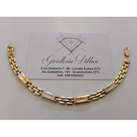 BRACCIALE ORO GIALLO BIANCO ROSSO 18 Karati 750% Uomo Donna Maglia Con Piastrine