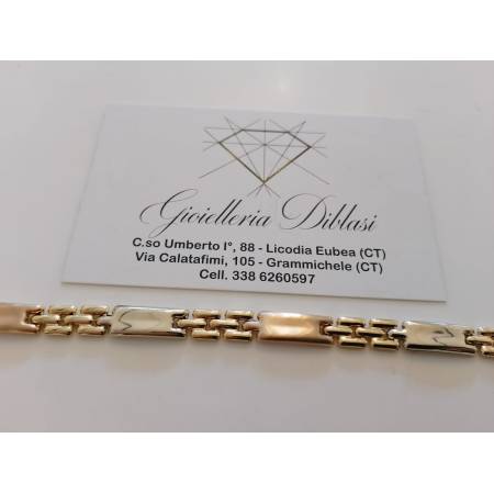 BRACCIALE ORO GIALLO BIANCO ROSSO 18 Karati 750% Uomo Donna Maglia Con Piastrine