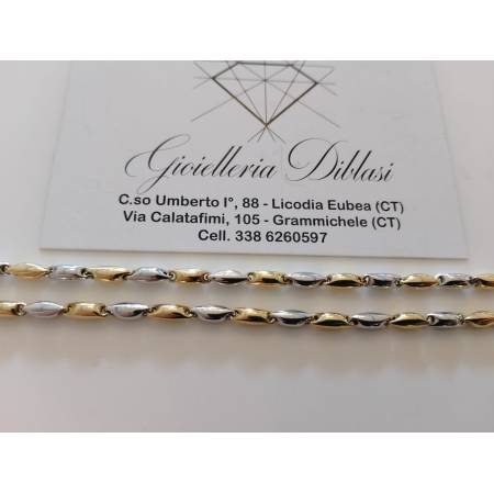 COLLANA ORO Bicolore GIALLO BIANCO 18 Kt 750% Unisex Maglia Tubolare Alternata