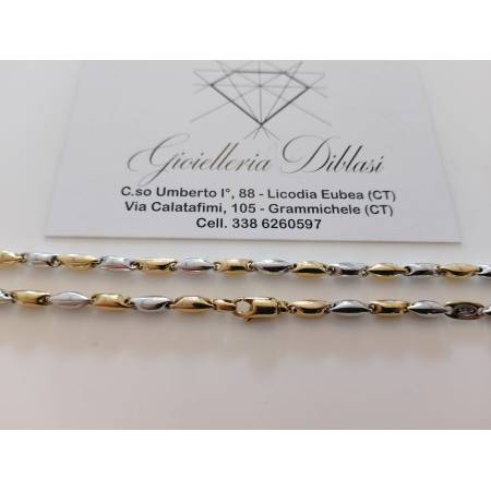 COLLANA ORO Bicolore GIALLO BIANCO 18 Kt 750% Unisex Maglia Tubolare Alternata