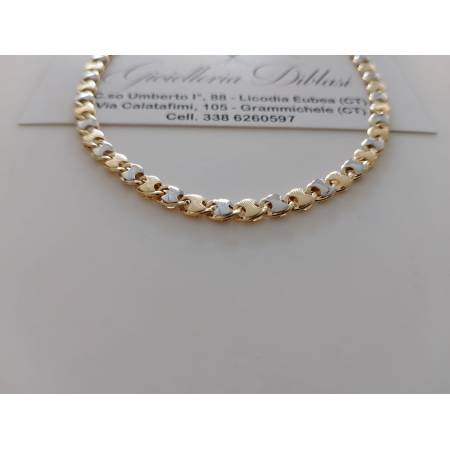 COLLANA Alternata In ORO Bicolore GIALLO BIANCO 18 Karati 750% Uomo Donna Maglia