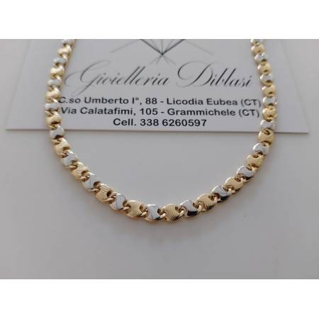 COLLANA Alternata In ORO Bicolore GIALLO BIANCO 18 Karati 750% Uomo Donna Maglia