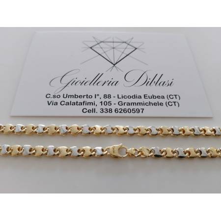 COLLANA Alternata In ORO Bicolore GIALLO BIANCO 18 Karati 750% Uomo Donna Maglia