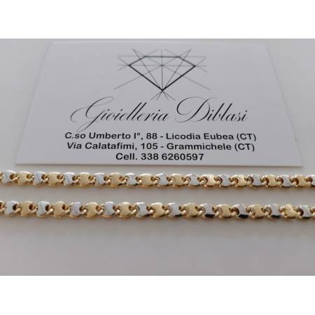 COLLANA Alternata In ORO Bicolore GIALLO BIANCO 18 Karati 750% Uomo Donna Maglia