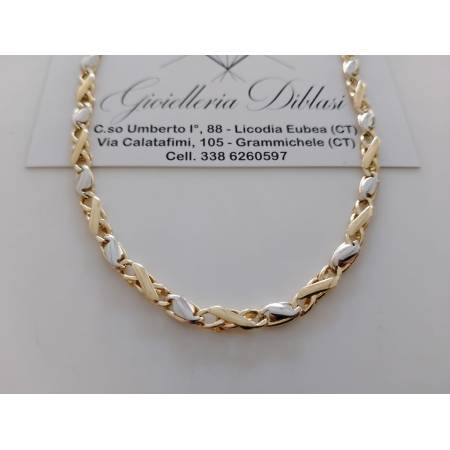 COLLANA ORO Bicolore GIALLO BIANCO 18 Karati 750% Uomo Donna Collier Girocollo