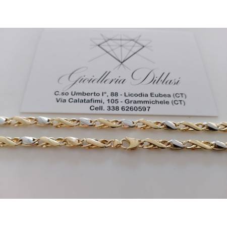 COLLANA ORO Bicolore GIALLO BIANCO 18 Karati 750% Uomo Donna Collier Girocollo