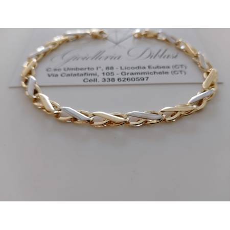 BRACCIALE Bicolore Maglia Alternata Uomo Donna ORO GIALLO BIANCO 18 Karati 750%