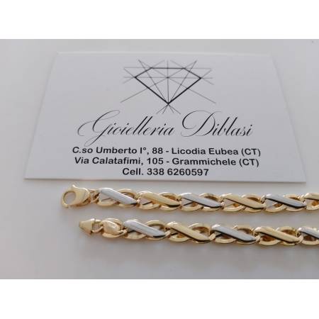 BRACCIALE Bicolore Maglia Alternata Uomo Donna ORO GIALLO BIANCO 18 Karati 750%