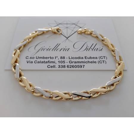 BRACCIALE Bicolore Maglia Alternata Uomo Donna ORO GIALLO BIANCO 18 Karati 750%