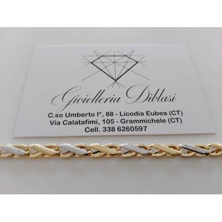 BRACCIALE Bicolore Maglia Alternata Uomo Donna ORO GIALLO BIANCO 18 Karati 750%
