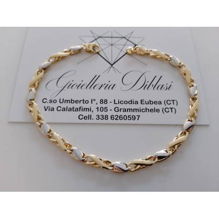 BRACCIALE Bicolore Maglia Alternata Uomo Donna ORO GIALLO BIANCO 18 Karati 750%