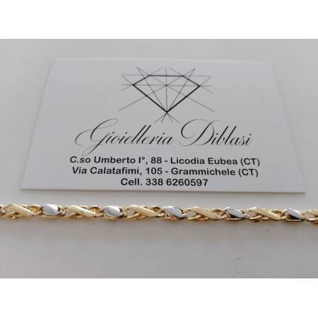 BRACCIALE Bicolore Maglia Alternata Uomo Donna ORO GIALLO BIANCO 18 Karati 750%
